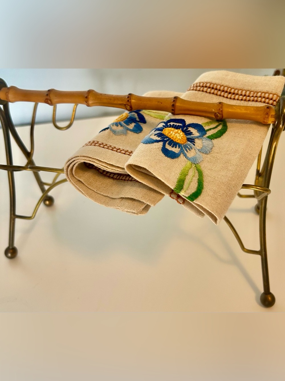 Vintage Brass Bamboo Letter Rack Napkin Holder Rustic Farmhouse Desk Table